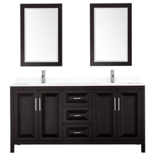 Load image into Gallery viewer, Wyndham Daria 72 Inch Double Bathroom Vanity in Dark Espresso, White Cultured Marble Countertop, Undermount Square Sinks, 24 Inch Mirrors- Wyndham