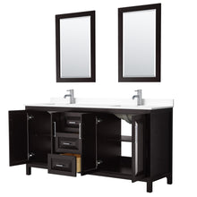 Load image into Gallery viewer, Wyndham Daria 72 Inch Double Bathroom Vanity in Dark Espresso, White Cultured Marble Countertop, Undermount Square Sinks, 24 Inch Mirrors- Wyndham