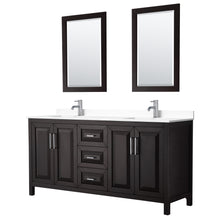 Load image into Gallery viewer, Wyndham Daria 72 Inch Double Bathroom Vanity in Dark Espresso, White Cultured Marble Countertop, Undermount Square Sinks, 24 Inch Mirrors- Wyndham