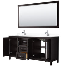 Load image into Gallery viewer, Wyndham Daria 72 Inch Double Bathroom Vanity in Dark Espresso, White Cultured Marble Countertop, Undermount Square Sinks, 70 Inch Mirror- Wyndham