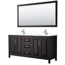 Load image into Gallery viewer, Wyndham Daria 72 Inch Double Bathroom Vanity in Dark Espresso, White Cultured Marble Countertop, Undermount Square Sinks, 70 Inch Mirror- Wyndham