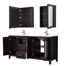 Load image into Gallery viewer, Wyndham Daria 72 Inch Double Bathroom Vanity in Dark Espresso, White Cultured Marble Countertop, Undermount Square Sinks, Medicine Cabinets- Wyndham