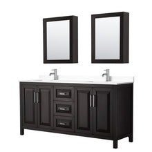 Load image into Gallery viewer, Wyndham Daria 72 Inch Double Bathroom Vanity in Dark Espresso, White Cultured Marble Countertop, Undermount Square Sinks, Medicine Cabinets- Wyndham