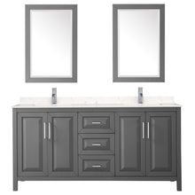 Load image into Gallery viewer, Wyndham Daria 72 Inch Double Bathroom Vanity in Dark Gray, Light-Vein Carrara Cultured Marble Countertop, Undermount Square Sinks, 24 Inch Mirrors- Wyndham
