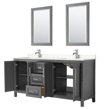 Load image into Gallery viewer, Wyndham Daria 72 Inch Double Bathroom Vanity in Dark Gray, Light-Vein Carrara Cultured Marble Countertop, Undermount Square Sinks, 24 Inch Mirrors- Wyndham