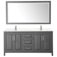 Load image into Gallery viewer, Wyndham Daria 72 Inch Double Bathroom Vanity in Dark Gray, Light-Vein Carrara Cultured Marble Countertop, Undermount Square Sinks, 70 Inch Mirror- Wyndham