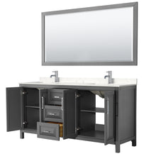 Load image into Gallery viewer, Wyndham Daria 72 Inch Double Bathroom Vanity in Dark Gray, Light-Vein Carrara Cultured Marble Countertop, Undermount Square Sinks, 70 Inch Mirror- Wyndham