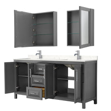 Load image into Gallery viewer, Wyndham Daria 72 Inch Double Bathroom Vanity in Dark Gray, Light-Vein Carrara Cultured Marble Countertop, Undermount Square Sinks, Medicine Cabinets- Wyndham