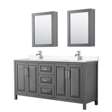 Load image into Gallery viewer, Wyndham Daria 72 Inch Double Bathroom Vanity in Dark Gray, Light-Vein Carrara Cultured Marble Countertop, Undermount Square Sinks, Medicine Cabinets- Wyndham