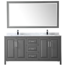 Load image into Gallery viewer, Wyndham Daria 72 Inch Double Bathroom Vanity in Dark Gray, White Carrara Marble Countertop, Undermount Square Sinks, and 70 Inch Mirror- Wyndham