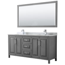 Load image into Gallery viewer, Wyndham Daria 72 Inch Double Bathroom Vanity in Dark Gray, White Carrara Marble Countertop, Undermount Square Sinks, and 70 Inch Mirror- Wyndham