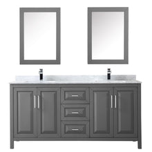 Load image into Gallery viewer, Wyndham Daria 72 Inch Double Bathroom Vanity in Dark Gray, White Carrara Marble Countertop, Undermount Square Sinks, and Medicine Cabinets- Wyndham