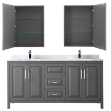 Load image into Gallery viewer, Wyndham Daria 72 Inch Double Bathroom Vanity in Dark Gray, White Carrara Marble Countertop, Undermount Square Sinks, and Medicine Cabinets- Wyndham