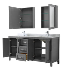 Load image into Gallery viewer, Wyndham Daria 72 Inch Double Bathroom Vanity in Dark Gray, White Carrara Marble Countertop, Undermount Square Sinks, and Medicine Cabinets- Wyndham