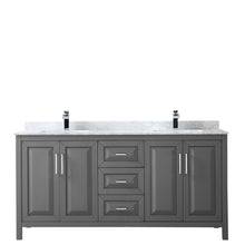 Load image into Gallery viewer, Wyndham Daria 72 Inch Double Bathroom Vanity in Dark Gray, White Carrara Marble Countertop, Undermount Square Sinks, and No Mirror- Wyndham