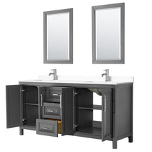 Load image into Gallery viewer, Wyndham Daria 72 Inch Double Bathroom Vanity in Dark Gray, White Cultured Marble Countertop, Undermount Square Sinks, 24 Inch Mirrors- Wyndham