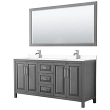 Load image into Gallery viewer, Wyndham Daria 72 Inch Double Bathroom Vanity in Dark Gray, White Cultured Marble Countertop, Undermount Square Sinks, 70 Inch Mirror- Wyndham