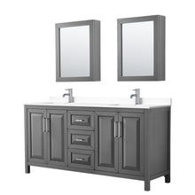 Load image into Gallery viewer, Wyndham Daria 72 Inch Double Bathroom Vanity in Dark Gray, White Cultured Marble Countertop, Undermount Square Sinks, Medicine Cabinets- Wyndham