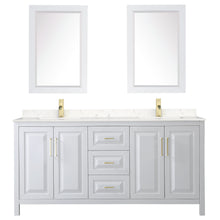 Load image into Gallery viewer, Wyndham Daria 72 Inch Double Bathroom Vanity in White, Light-Vein Carrara Cultured Marble Countertop, Undermount Square Sinks, 24 Inch Mirrors, Brushed Gold Trim- Wyndham