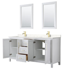 Load image into Gallery viewer, Wyndham Daria 72 Inch Double Bathroom Vanity in White, Light-Vein Carrara Cultured Marble Countertop, Undermount Square Sinks, 24 Inch Mirrors, Brushed Gold Trim- Wyndham