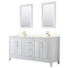 Load image into Gallery viewer, Wyndham Daria 72 Inch Double Bathroom Vanity in White, Light-Vein Carrara Cultured Marble Countertop, Undermount Square Sinks, 24 Inch Mirrors, Brushed Gold Trim- Wyndham