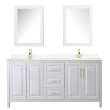 Load image into Gallery viewer, Wyndham Daria 72 Inch Double Bathroom Vanity in White, Light-Vein Carrara Cultured Marble Countertop, Undermount Square Sinks, Medicine Cabinets, Brushed Gold Trim- Wyndham