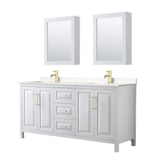Load image into Gallery viewer, Wyndham Daria 72 Inch Double Bathroom Vanity in White, Light-Vein Carrara Cultured Marble Countertop, Undermount Square Sinks, Medicine Cabinets, Brushed Gold Trim- Wyndham
