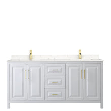 Load image into Gallery viewer, Wyndham Daria 72 Inch Double Bathroom Vanity in White, Light-Vein Carrara Cultured Marble Countertop, Undermount Square Sinks, Brushed Gold Trim- Wyndham