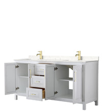Load image into Gallery viewer, Wyndham Daria 72 Inch Double Bathroom Vanity in White, Light-Vein Carrara Cultured Marble Countertop, Undermount Square Sinks, Brushed Gold Trim- Wyndham