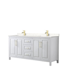 Load image into Gallery viewer, Wyndham Daria 72 Inch Double Bathroom Vanity in White, Light-Vein Carrara Cultured Marble Countertop, Undermount Square Sinks, Brushed Gold Trim- Wyndham
