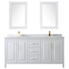 Load image into Gallery viewer, Wyndham Daria 72 Inch Double Bathroom Vanity in White, White Carrara Marble Countertop, Undermount Square Sinks, 24 Inch Mirrors, Brushed Gold Trim- Wyndham