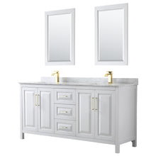 Load image into Gallery viewer, Wyndham Daria 72 Inch Double Bathroom Vanity in White, White Carrara Marble Countertop, Undermount Square Sinks, 24 Inch Mirrors, Brushed Gold Trim- Wyndham