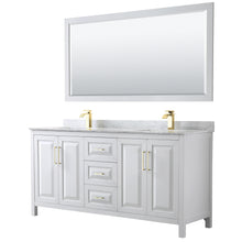 Load image into Gallery viewer, Wyndham Daria 72 Inch Double Bathroom Vanity in White, White Carrara Marble Countertop, Undermount Square Sinks, 70 Inch Mirror, Brushed Gold Trim- Wyndham