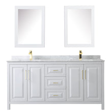 Load image into Gallery viewer, Wyndham Daria 72 Inch Double Bathroom Vanity in White, White Carrara Marble Countertop, Undermount Square Sinks, Medicine Cabinets, Brushed Gold Trim- Wyndham