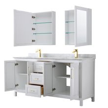 Load image into Gallery viewer, Wyndham Daria 72 Inch Double Bathroom Vanity in White, White Carrara Marble Countertop, Undermount Square Sinks, Medicine Cabinets, Brushed Gold Trim- Wyndham