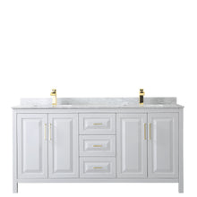 Load image into Gallery viewer, Wyndham Daria 72 Inch Double Bathroom Vanity in White, White Carrara Marble Countertop, Undermount Square Sinks, Brushed Gold Trim- Wyndham