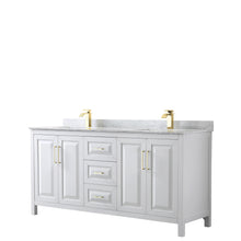 Load image into Gallery viewer, Wyndham Daria 72 Inch Double Bathroom Vanity in White, White Carrara Marble Countertop, Undermount Square Sinks, Brushed Gold Trim- Wyndham