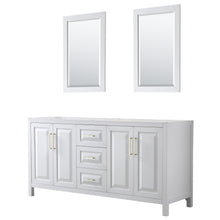 Load image into Gallery viewer, Wyndham Daria 72 Inch Double Bathroom Vanity in White, No Countertop, No Sink, 24 Inch Mirrors, Brushed Gold Trim- Wyndham