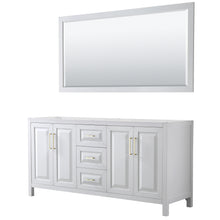 Load image into Gallery viewer, Wyndham Daria 72 Inch Double Bathroom Vanity in White, No Countertop, No Sink, 70 Inch Mirror, Brushed Gold Trim- Wyndham