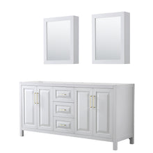 Load image into Gallery viewer, Wyndham Daria 72 Inch Double Bathroom Vanity in White, No Countertop, No Sink, Medicine Cabinets, Brushed Gold Trim- Wyndham