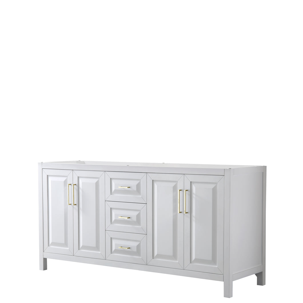 Wyndham Daria 72 Inch Double Bathroom Vanity in White, No Countertop, No Sink, Brushed Gold Trim- Wyndham