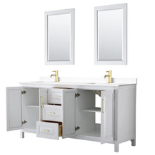 Load image into Gallery viewer, Wyndham Daria 72 Inch Double Bathroom Vanity in White, White Cultured Marble Countertop, Undermount Square Sinks, 24 Inch Mirrors, Brushed Gold Trim- Wyndham