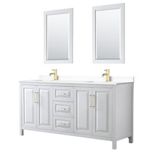 Load image into Gallery viewer, Wyndham Daria 72 Inch Double Bathroom Vanity in White, White Cultured Marble Countertop, Undermount Square Sinks, 24 Inch Mirrors, Brushed Gold Trim- Wyndham