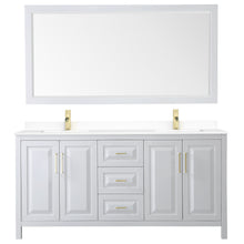 Load image into Gallery viewer, Wyndham Daria 72 Inch Double Bathroom Vanity in White, White Cultured Marble Countertop, Undermount Square Sinks, 70 Inch Mirror, Brushed Gold Trim- Wyndham