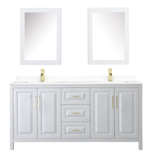 Load image into Gallery viewer, Wyndham Daria 72 Inch Double Bathroom Vanity in White, White Cultured Marble Countertop, Undermount Square Sinks, Medicine Cabinets, Brushed Gold Trim- Wyndham
