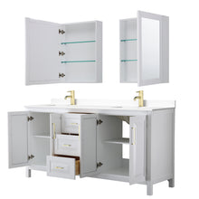 Load image into Gallery viewer, Wyndham Daria 72 Inch Double Bathroom Vanity in White, White Cultured Marble Countertop, Undermount Square Sinks, Medicine Cabinets, Brushed Gold Trim- Wyndham