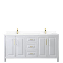 Load image into Gallery viewer, Wyndham Daria 72 Inch Double Bathroom Vanity in White, White Cultured Marble Countertop, Undermount Square Sinks, Brushed Gold Trim- Wyndham