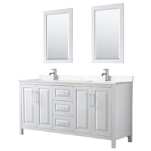 Load image into Gallery viewer, Wyndham Daria 72 Inch Double Bathroom Vanity in White, Light-Vein Carrara Cultured Marble Countertop, Undermount Square Sinks, 24 Inch Mirrors- Wyndham