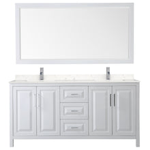 Load image into Gallery viewer, Wyndham Daria 72 Inch Double Bathroom Vanity in White, Light-Vein Carrara Cultured Marble Countertop, Undermount Square Sinks, 70 Inch Mirror- Wyndham