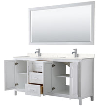 Load image into Gallery viewer, Wyndham Daria 72 Inch Double Bathroom Vanity in White, Light-Vein Carrara Cultured Marble Countertop, Undermount Square Sinks, 70 Inch Mirror- Wyndham